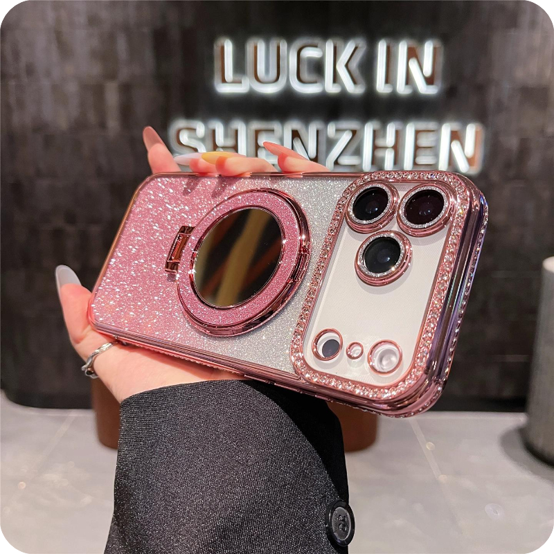 Gradient Diamond Glitter Mirror Stand Case for iPhone Series