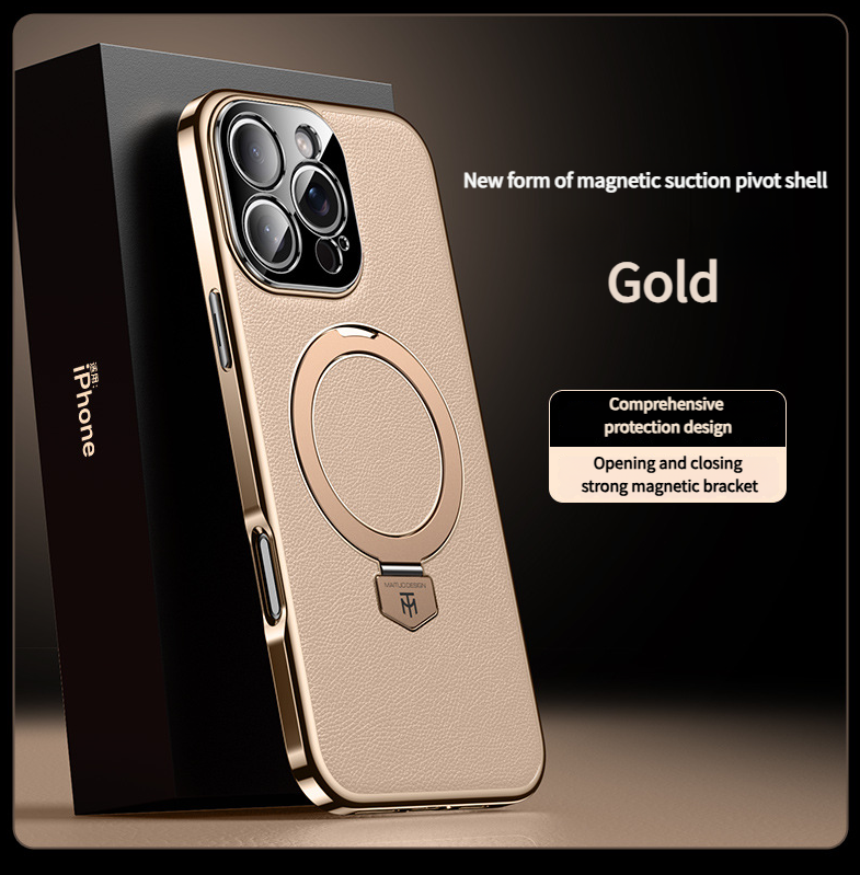 MagSafe Leather TPU Back Cover with Hidden Kickstand iPhone Case