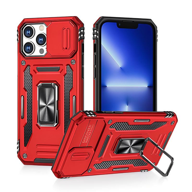 Military-Grade Shockproof Phone Case with Sliding Camera Shield & 360° Ring Stand