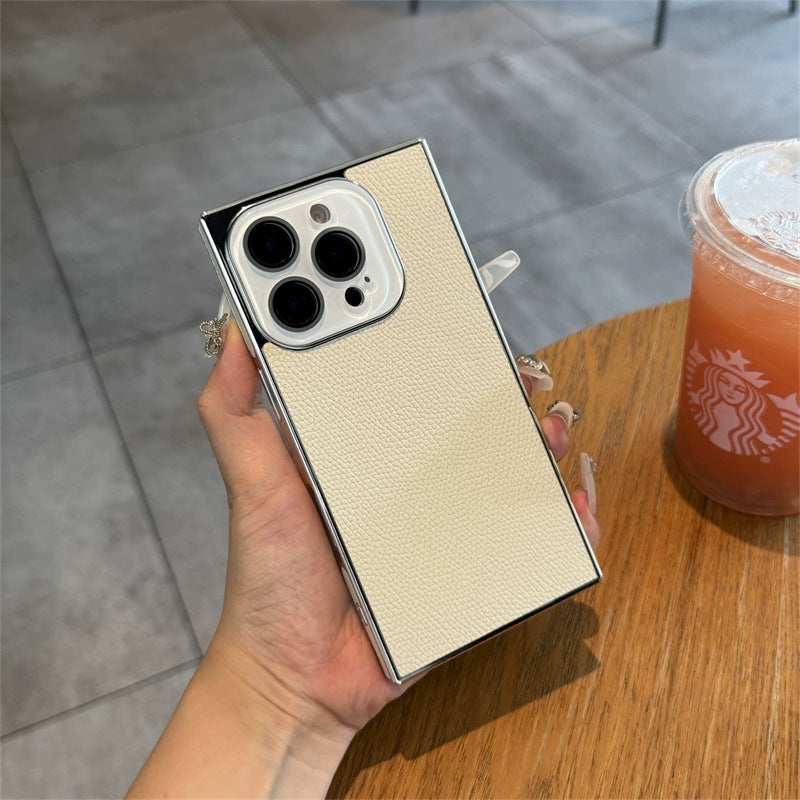Premium Square Litchi Leather iPhone Case